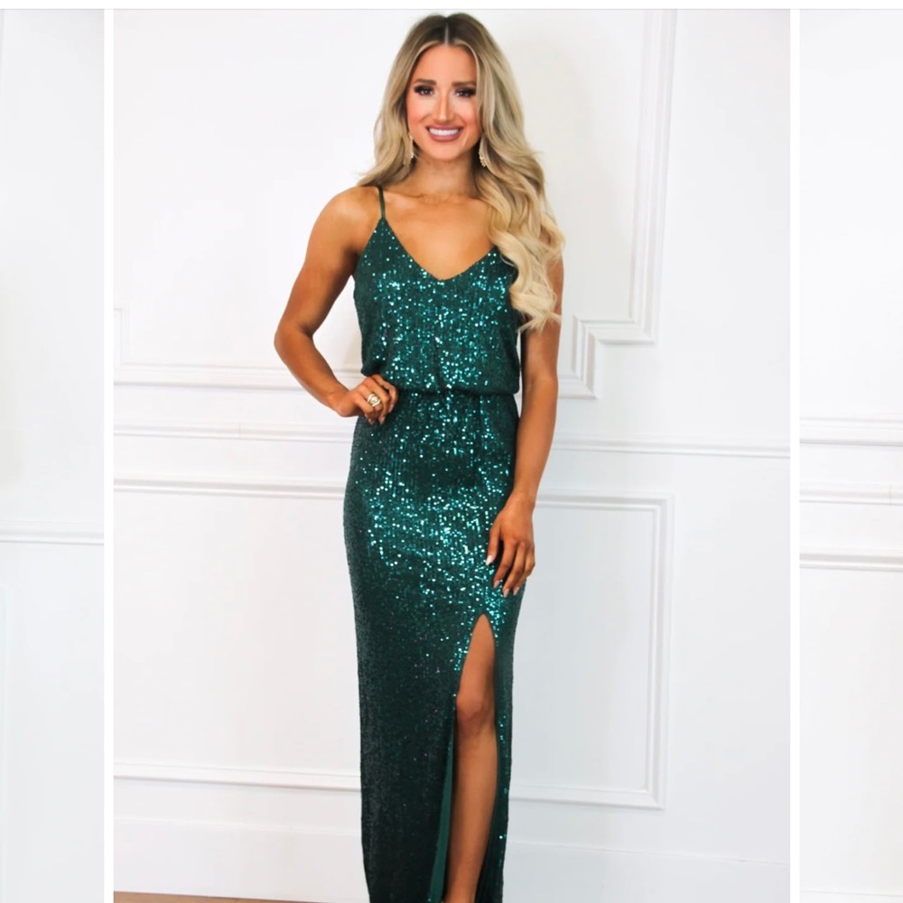 Chic beauty slit formal sequin dress